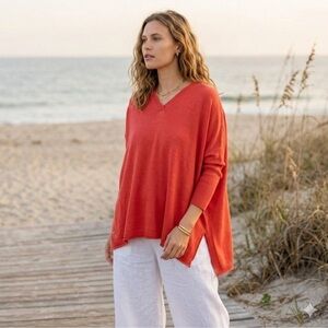 Mersea Catalina V Neck Tunic Sweater Chili Red One Size